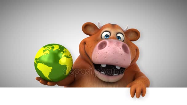 母牛滑稽的卡通人物与行星 — 图库视频影像