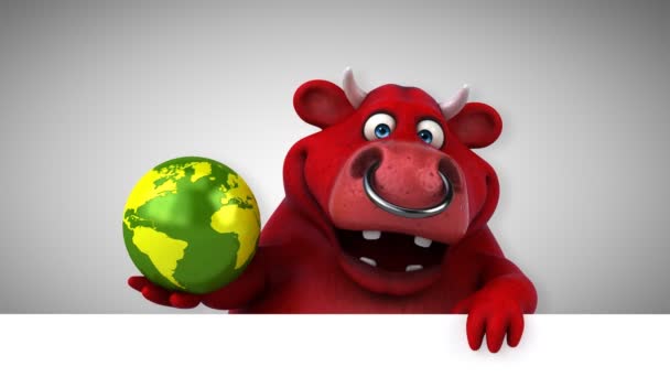 Bull Roliga Seriefiguren Med Planet Animation — Stockvideo