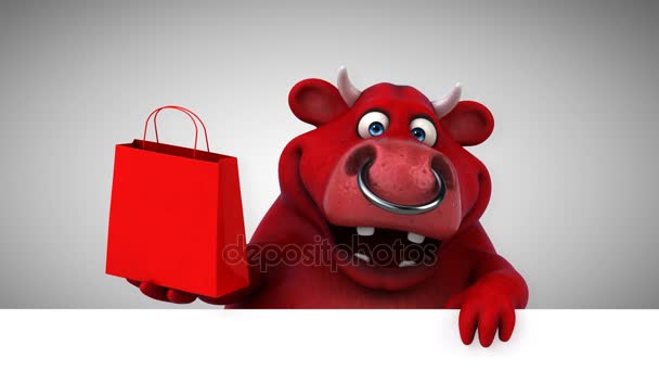 Bull Fun Cartoon Character Shopping Bag Animation — Stock Video