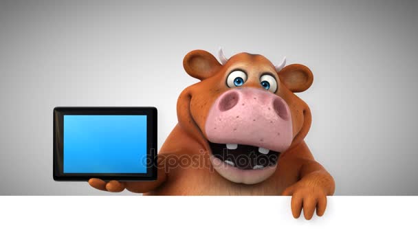 Vaca Divertido Personaje Dibujos Animados Con Tableta Animación — Vídeo de stock