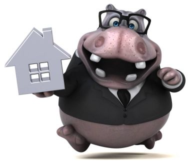 komik çizgi film karakteri ile ev - 3d çizim