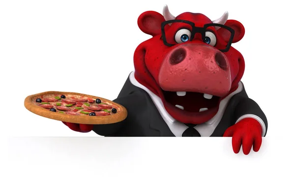 Fun cartoon character with pizza   - 3D Illustration