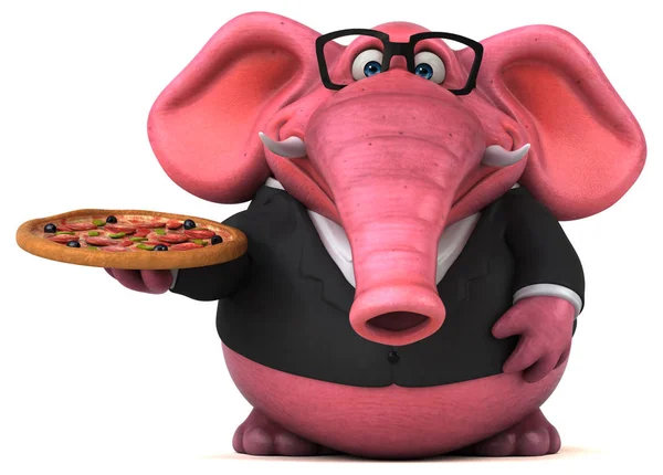 stock image Fun cartoon character with pizza   - 3D Illustration