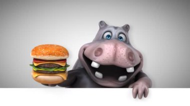 su aygırı eğlenceli çizgi film karakteri ile hamburger - 3d animasyon 