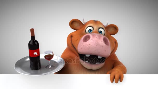 Cow Funny Cartoon Character Wine Animation — Stock Video