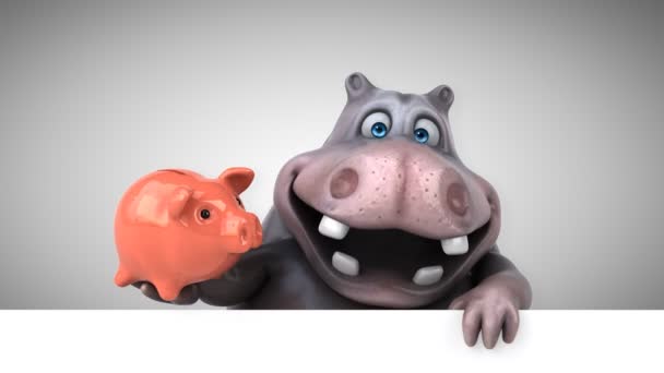 Nilpferd Cartoon Figur Mit Sparschwein Animation — Stockvideo