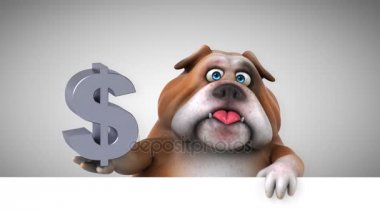 Bulldog eğlenceli çizgi film karakteri ile dolar - 3d animasyon 