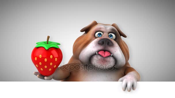 Bulldog Leuke Cartoon Karakter Met Aardbei Animatie — Stockvideo