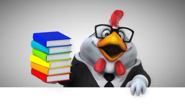Chicken Cartoon Character Holding Books Animation — Stock Video