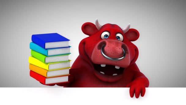 Eğlenceli Çizgi Film Karakteri Ile Kitaplar Animasyon Inek — Stok video