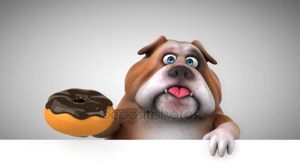 Bulldog Divertido Personaje Dibujos Animados Con Donut Animación — Vídeos de Stock