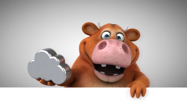 奶牛有趣的卡通人物与云 — 图库视频影像
