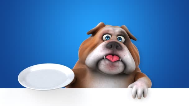 Bulldog Divertido Personaje Dibujos Animados Con Plato Animación — Vídeo de stock