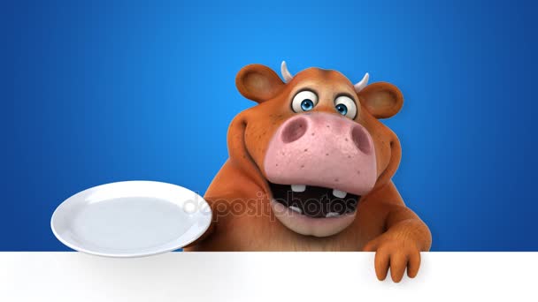 牛のプレート アニメーションと楽しい漫画のキャラクター — ストック動画
