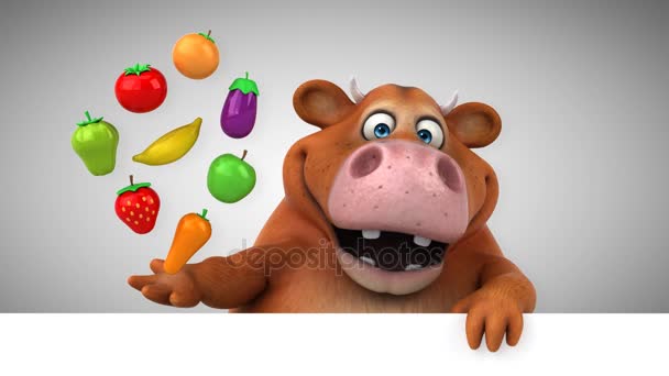 Koe Leuk Personage Met Groenten Fruit Animatie — Stockvideo
