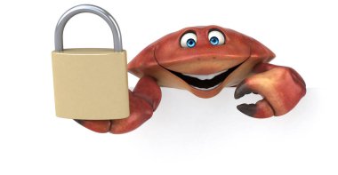 Komik çizgi film karakteri ile asma kilit - 3d çizim