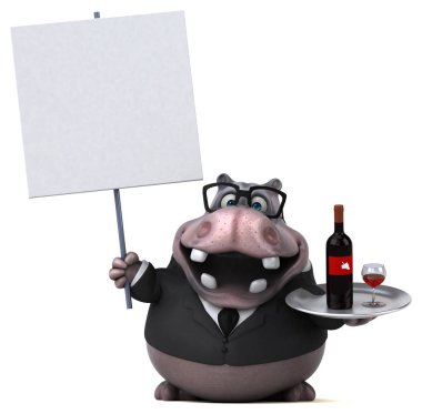 Şaraplı komik çizgi film karakteri - 3D İllüstrasyon