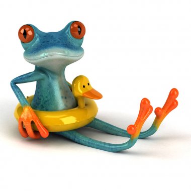 Eğlenceli kurbağa - 3d çizim Yüzme