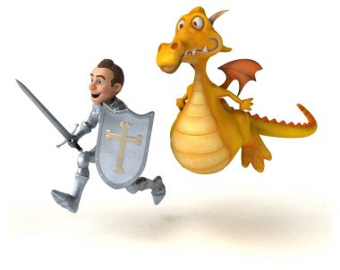 Knight ve dragon - 3d çizim