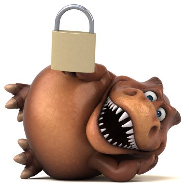 Komik çizgi film karakteri ile asma kilit - 3d çizim