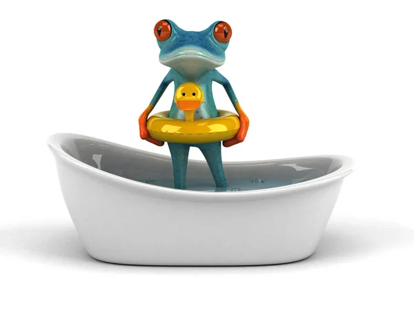楽しいカエルのお風呂 イラスト — ストック写真