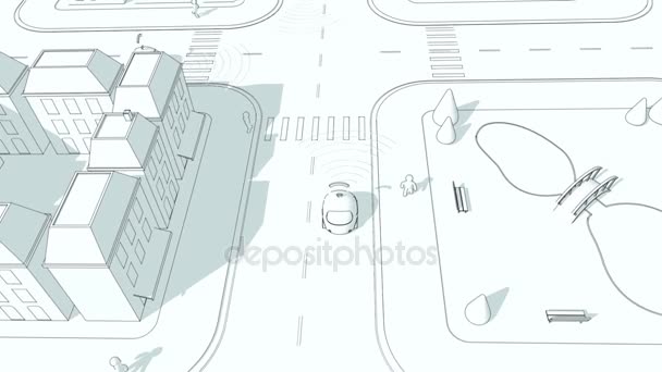 Auto Guida Autonoma Città Animazione — Video Stock
