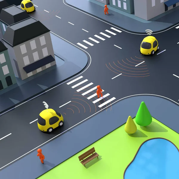 Self-driving cars - 3D Illustration