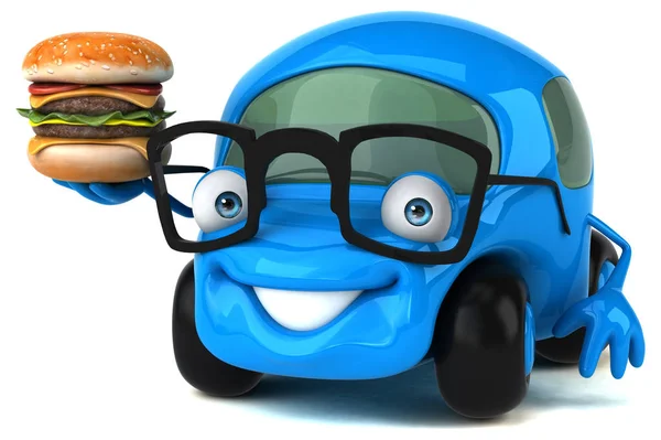 Rolig Tecknad Figur Med Hamburger Illustration — Stockfoto