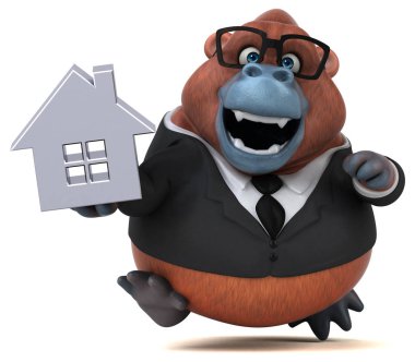 komik çizgi film karakteri ile ev - 3d çizim