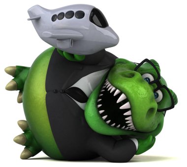 Komik çizgi film karakteri ile uçak - 3d çizim