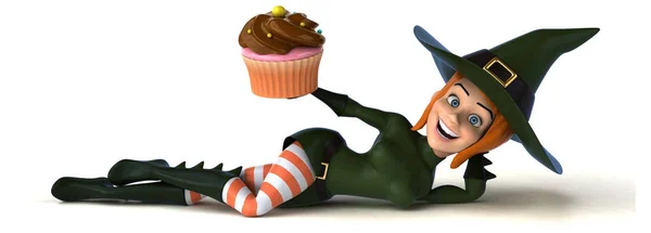 Rolig Tecknad Karaktär Med Cupcake Illustration — Stockfoto