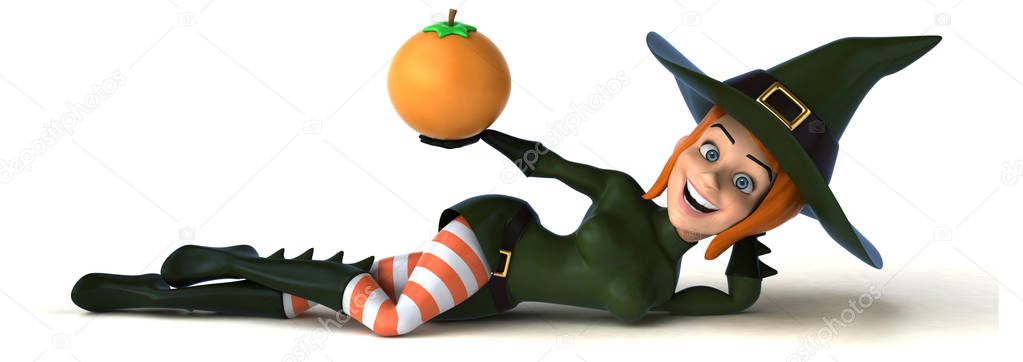 cartoon character with orange  - 3D Illustration