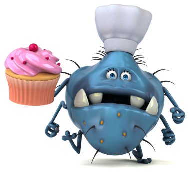 Komik karikatür karakter ile cupcake - 3d çizim