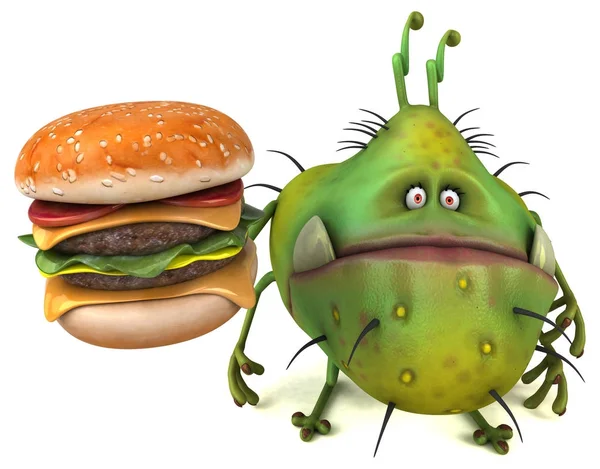 Lustige Cartoon Figur Mit Hamburger Illustration — Stockfoto