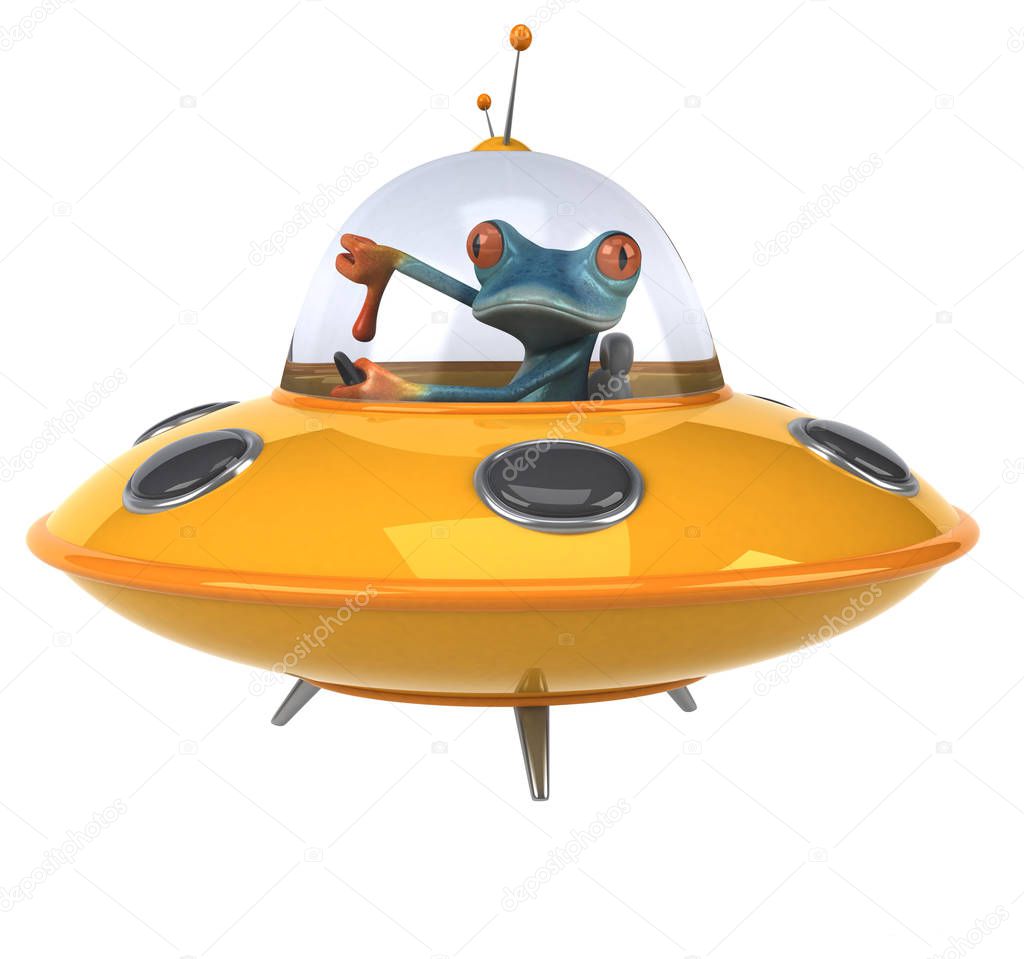 Fun frog in space ship - 3D Illustration