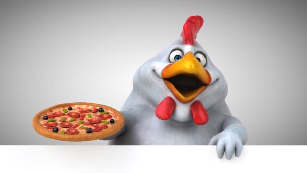 Hühner Zeichentrickfigur Mit Pizza Animation — Stockvideo