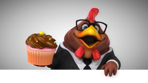 Kyckling Kul Tecknad Karaktär Med Cupcake Animation — Stockvideo