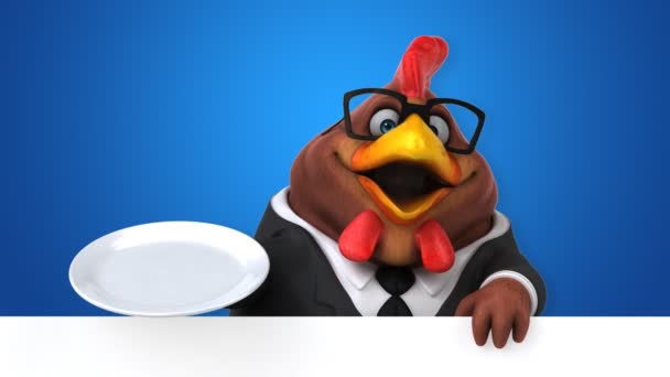 Kyckling Roliga Seriefiguren Med Plattan Animation — Stockvideo