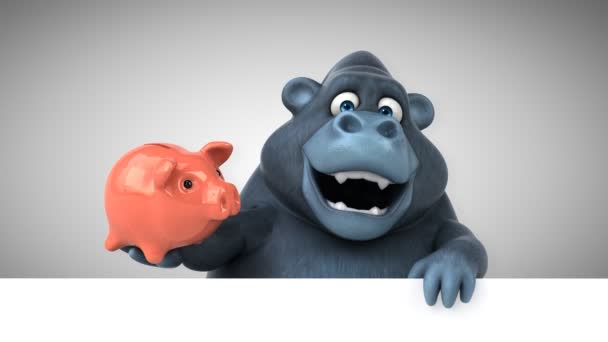 Lustige Zeichentrickfigur Mit Sparschwein Gorilla Animation — Stockvideo