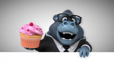 goril eğlenceli çizgi film karakteri ile cupcake - 3d animasyon 