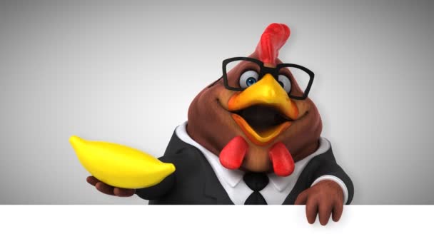 Frango Fun Personagem Desenho Animado Com Banana Animação — Vídeo de Stock