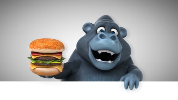 Rolig Tecknad Figur Holding Hamburger Animation — Stockvideo