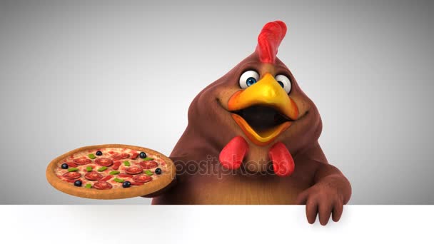 Personaggio Dei Cartoni Animati Pollo Con Pizza Animazione — Video Stock