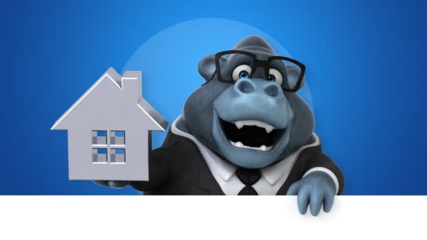 Gorilla Fun Cartoon Character House Animation — Stock Video