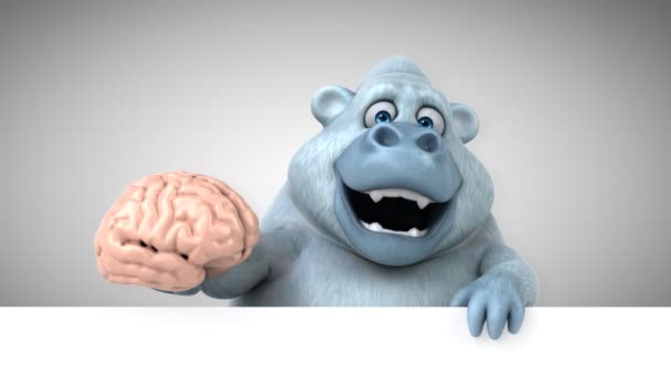 Divertido Personaje Dibujos Animados Que Sostiene Cerebro Yeti Ilustración — Vídeo de stock