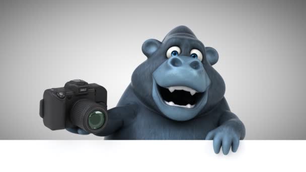 Funny Cartoon Character Camera Gorilla Animation — Stock Video