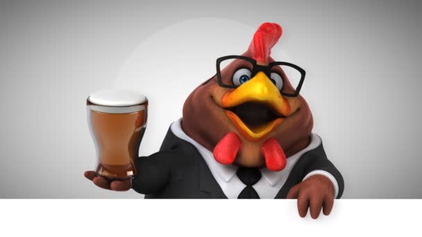 Pollo Divertido Personaje Dibujos Animados Con Cerveza Animación — Vídeo de stock