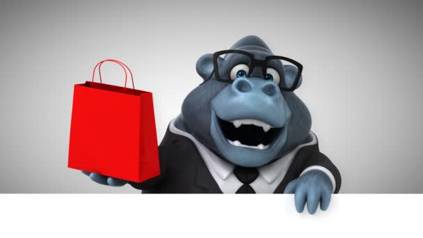 Gorilla Funny Cartoon Character Shopping Bag Animation — Stock Video