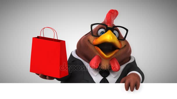 Kyckling Seriefiguren Med Shoppingväska Animation — Stockvideo