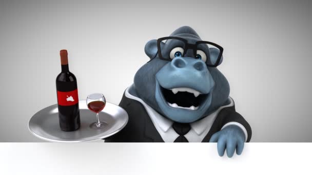 大猩猩有趣的卡通人物与葡萄酒 — 图库视频影像